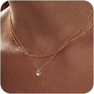 Trendy 18KGold-Round CZ Layered Plated Paperclip Necklace - Diamond Oval Jewelry